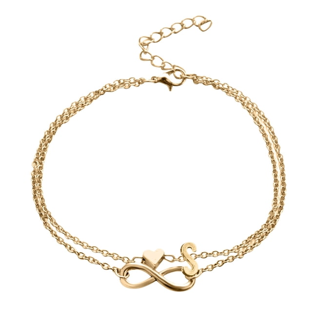 Heart Layer Anklet Female Bracelets Letters Letters Chain Double Initial 26 Letter For Women Anklet Anklet Jewelry Anklet Foot Heart Anklet Father Bracelet Ring 13 Rose Quartz Bracelet of The Rings