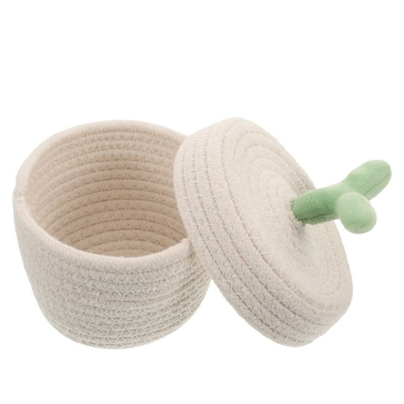 OUNONA Beige Woven Storage Basket with Lid for Kitchen Bathroom and Desktop Organization