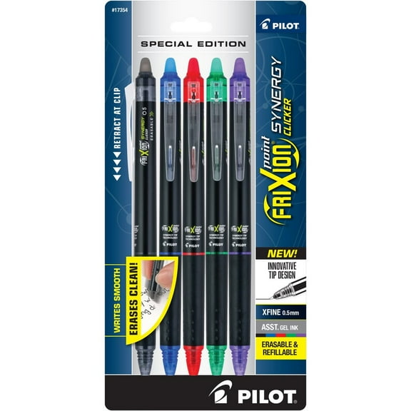 Pilot 17354 0.5 mm Extra-Fine FriXion Synergy Clicker Erasable Retractable Gel Pen - Assorted Ink/Barrel Colors (5/Pack)