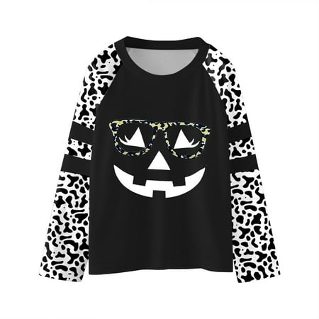

Girls T Shirts Pumpkins Letters Prints Casual Pullover Leopard Sweatshirts Boys Toddler Long Sleeve Girl T-Shirts for Kids