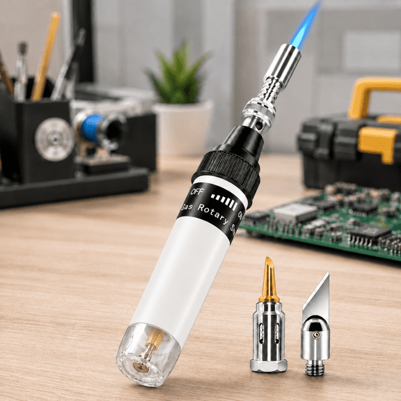 4 in 1 Portable Soldering Iron Kit – Cordless Adjustable Butane Gas Soldering Iron, Torch, Heating Tool with Visible Fuel Tank for Electronics Repair, Vehicle
