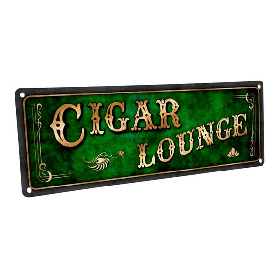 Green Cigar Lounge 4"x12" Metal Sign, Wall Décor for Home and Office