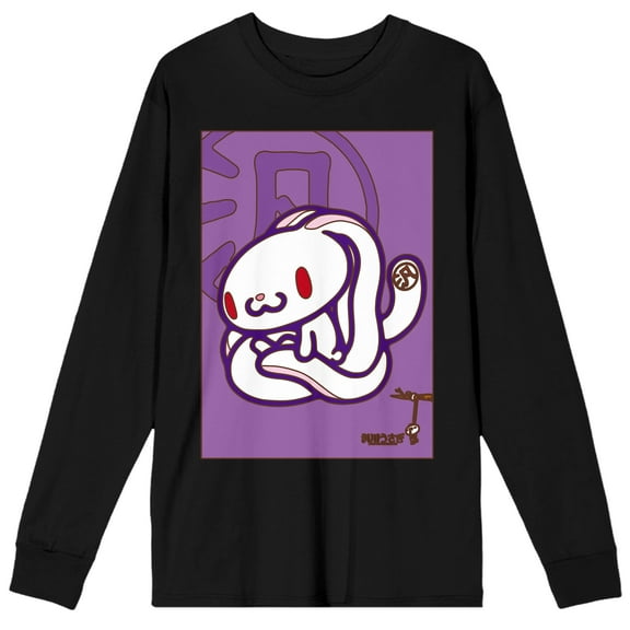 All Purpose Bunny Long Eared Bunny Crew Neck Long Sleeve Black Adult Tee-Small