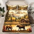 thumbnail image 2 of Homewish Safari Bear Moose Twin Sheet Sets,Rustic Farmhouse Cabin Twin Fitted Sheet,Autumn Country Plant Flat Sheet For Boys Teens,Super Cozy Room Decor,3 Pieces, 2 of 7