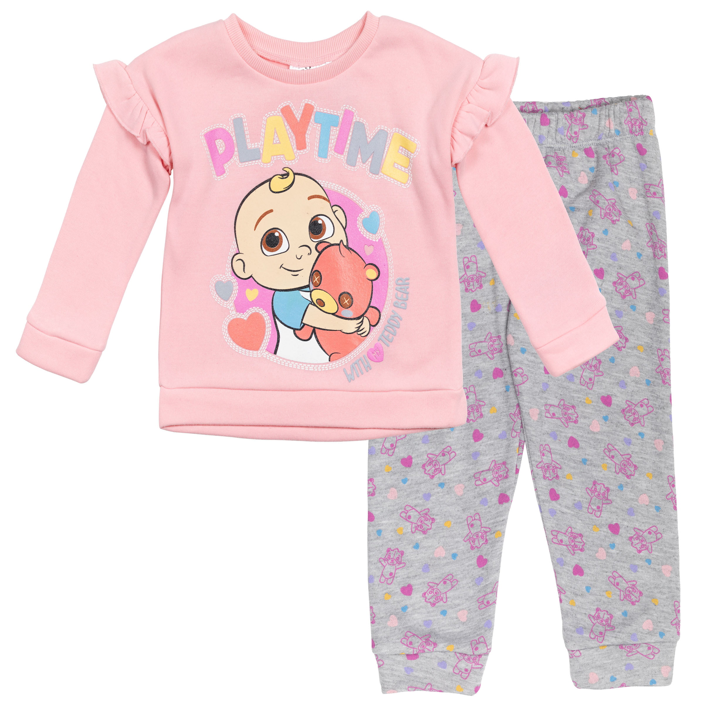 CoComelon JJ Baby/Toddler Girls Fleece Ruffle Pullover Sweatshirt & Jogger Pants Set