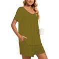 thumbnail image 4 of ICHUANYI Clearance 2PC Women's Round Neck Shorts Sleeve Two-piece Comfortable Home Pajamas Set Sports Set ICHUANYI "ICHUANYI", 4 of 7