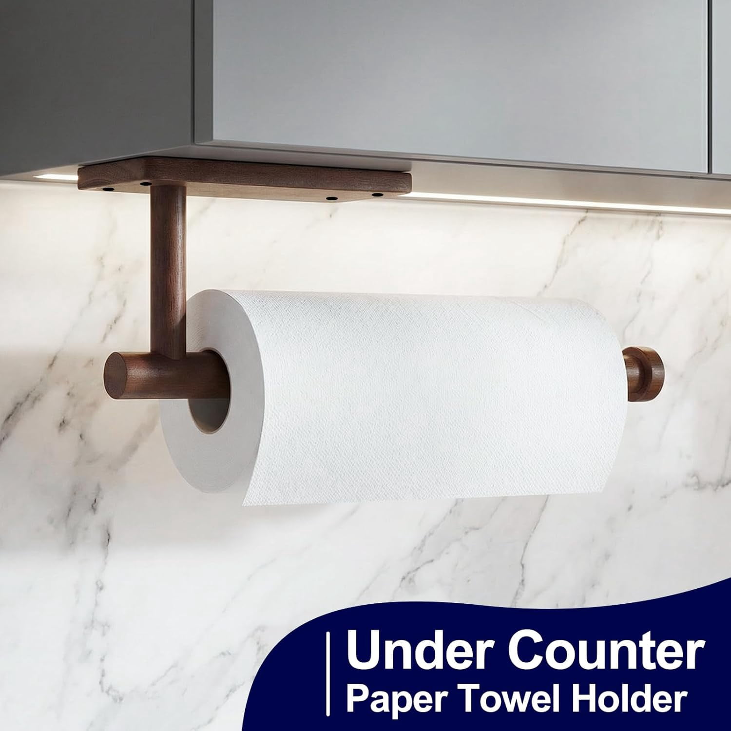 Wooden Paper Towel Holder for Kitchen,Adhesive Acacia Wood Holders Under Cabinet, Wall Mount Kitchen Storage Essentials,Suitable Kitchen,Bathroom