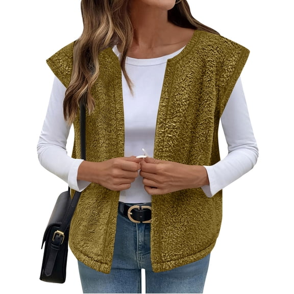 Gamivast Womens Fleece Vest Lightweight Casual Sleeveless Full Zip Open Front Jackets Thermal Winter Crew Neck Short Warm Coats Fall Fashion Outfits 2025