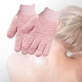thumbnail image 1 of 2 guantes de baño exfoliantes para eliminar piel muerta, cómodos depuradores corporales, guantes exfoliantes para viajes, baños, spas y adultos. Rosa, 1 of 9