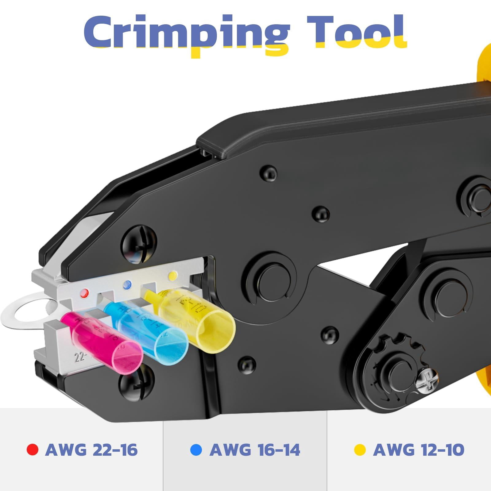 Wire Stripper And Crimping Tool Awg 24-10 Automatic With 22-10 Ratchet Crimper For Heat Shrink Connectors