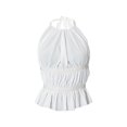 thumbnail image 2 of Lnzyyephy Women Summer Tank Tops, Patchwork Tied Halter Neck Ruffle Sleeveless Backless Vest Tops for Ladies, White, 2 of 7
