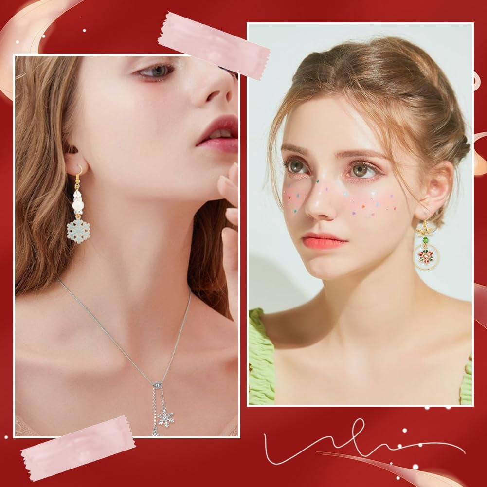 DIY Christmas Snowflake Earring Making Kit Including Glass Pearl & Bicone Beads Iron Bar Links Connectors Alloy Links & Pendant Brass Earring Hooks Mixed Color 162Pcs/box