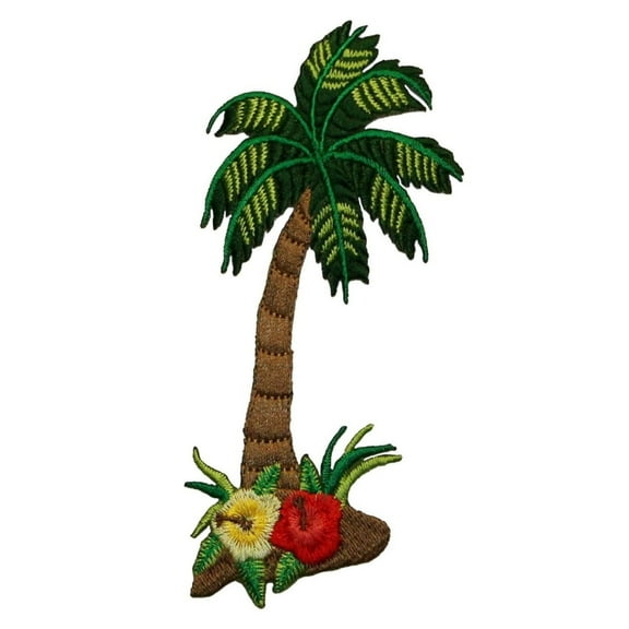 ID 0031 Tropical Palm Tree Flowers Blooming Embroidered Iron On Applique Patch