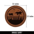 thumbnail image 2 of Tropical Beach with Palm Trees 2.5" Faux Leather Round Engraved Iron-On Patch - Brown, 2 of 6