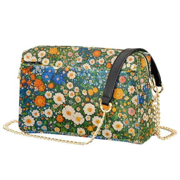 FORMRS Women Crossbody Purse with Chain Strap Vegan Leather Shoulder Handbag, Orange Floral Garden