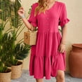 thumbnail image 6 of bnaln Womens Summer Dresses Casual Tunic Mini Dress Dresses Puff Short Sleeve V-Neck Buttons Dresses Swing A Line Short Dresses Prom Cocktail Dress Solid Petite Dresses Girls, 6 of 9