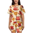 thumbnail image 1 of Fotbe Cups of Tea Conjunto de Pijama Estampado para Mujer, 2 Piezas, Ropa de Dormir con Camiseta de Manga Corta y Shorts Suaves-XX-Large, 1 of 6