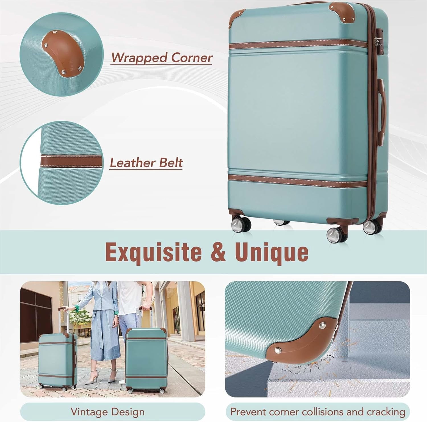 LuxyHoom 4 Piece Hardshell Luggage Sets with TSA Lock, Spinner Suitcases w Cosmetic Case, Lightweight Black ABS, 360° Wheels, Expandable Travel Business Luggage for Women, Men, Kids12",20",24",28"