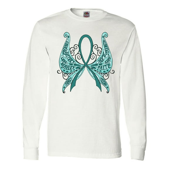 Inktastic Ovarian Cancer Awareness with Butterfly Ribbon Words Long Sleeve T-Shirt