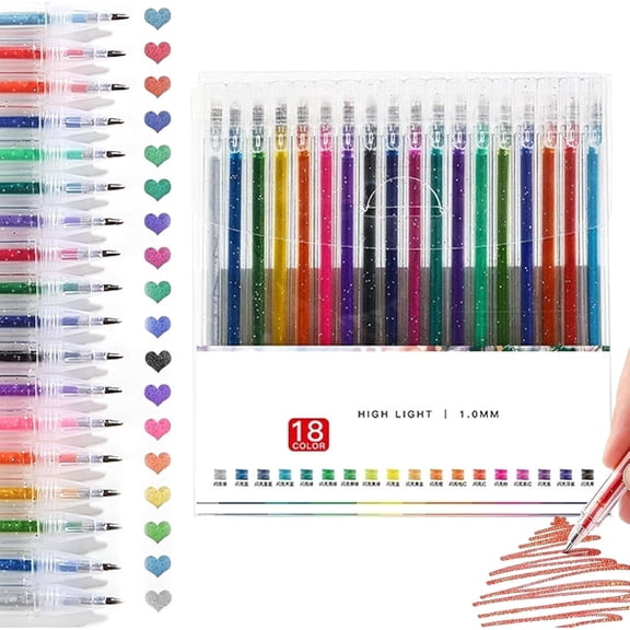 Glitter Gel Pen Set - 18 Shimmering Colors with Smooth Ink for Black Paper, Adult Coloring & Journaling(1Set, B)