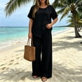 thumbnail image 2 of VBVC Women's 2 Piece Asymmetrical Button Pants Sets , Casual Summer Loose Matching Outfits For Women , Ladies' Short Sleeve Tunic Suit Sets with Pockets,Black,S-3XL, 2 of 8