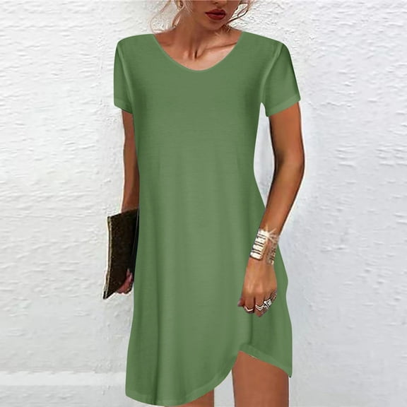 DailyTrove Women's Solid Color Short Sleeve Midi Dress, Casual Daily & Lounge Wear, Soft Modal Blend, Plus Size Friendly