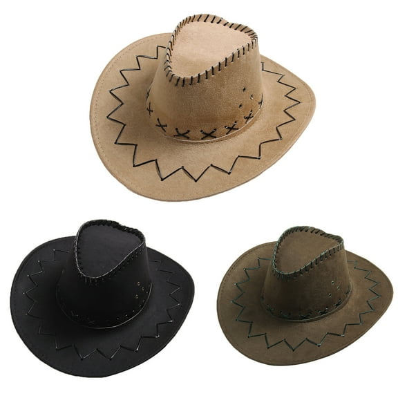 Limei Women Men Western Cowboy Hat Fashion Leather Gentleman Fedora Hat Brim Sombrero Jazz Caps (Coffee)