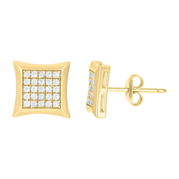10kt Real Yellow Gold Womens Cubic-Zirconia Square Fashion Stud Earrings