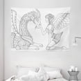 thumbnail image 1 of Fantasy Tapestry, Drawing of a Fairy Caressing a Dragon Ornamental Details Flowers Wings Artwork, Wall Hanging for Bedroom Living Room Dorm Decor, 80W X 60L Inches, Black White, by Ambesonne, 1 of 2