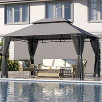 Sunmthink Outdoor Gazebo for Patio 10x13, Metal Frame Canopy with Double Roofs, Heavy Duty Party Tent and Shelter with Mosquito Nettings for Backyard, Lawn, Garden, Deck (Gray)