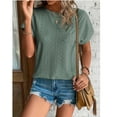 thumbnail image 5 of JGGSPWM Women's Summer Trendy Going Out Loose Comfy Dressy Casual Eyelet Short Sleeve Pullover Blouse Tops Army Green 3XL, 5 of 6