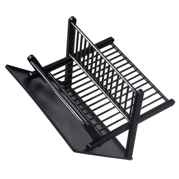STRANDCHIC Compact Foldable Dish Rack Drainer Black PP Stainless Steel Home Kitchen Drainage Organizer