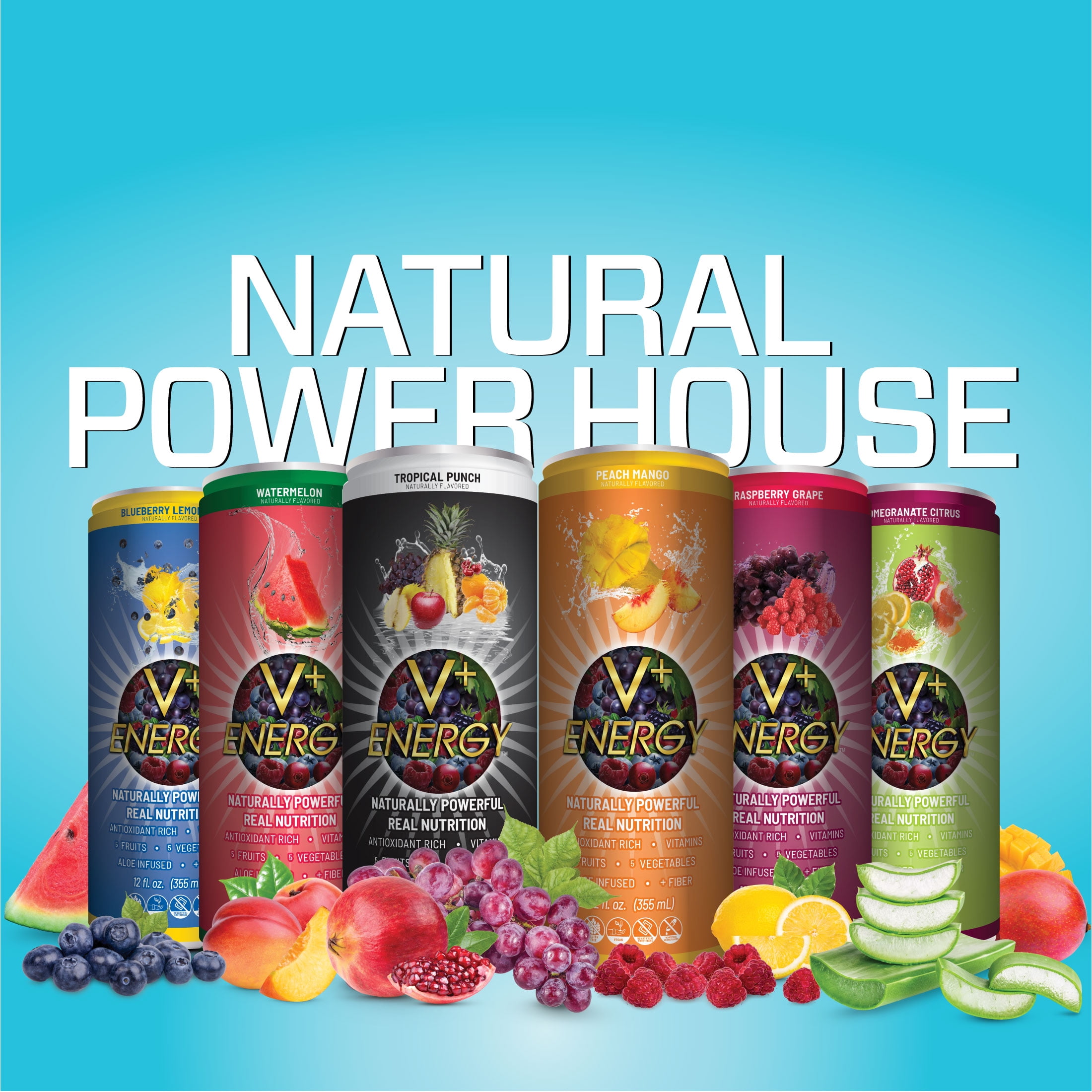 VPlus Energy Peach Mango Natural Energy Drink, 12 oz 12 pack cans