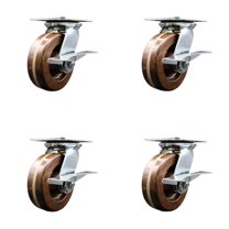 6 Inch Heavy Duty High Temp Phenolic Caster Set with Roller Bearings and Brakes