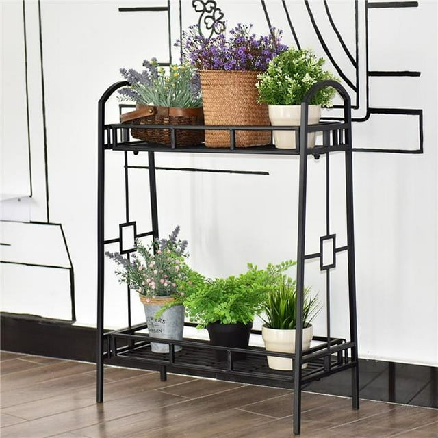 Total Tactic OP3344 Stand de Plantes à Fleurs Métalliques à 2 Niveaux & 44; Noir