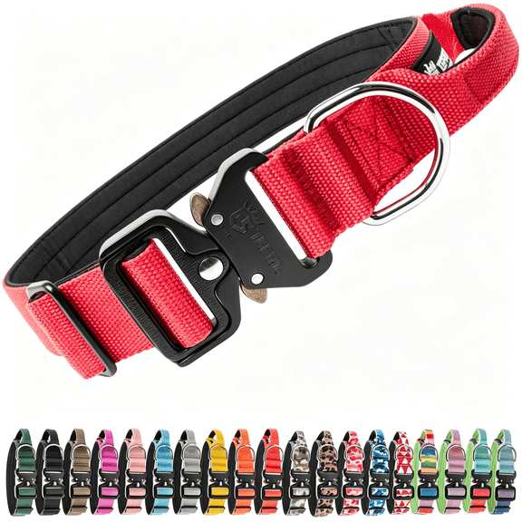 GASTROPOD Premium Dog Collars Tactical Dog Collar with Handle and Heavy Duty Quick-Release Metal Buckle Durable Thick and Adjustable for Medium to Large Dogs (Red L)