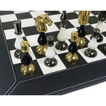 LARGE Brass Metal Gold Black Spike Staunton Chess Set 21" BK Faux Leather Board