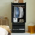 thumbnail image 6 of PHOYAL Black Wardrobe Armoire Closet with Shelves and 3 Drawer, Freestanding Closet Wardrobe Cabinet for Hanging Clothes, 31.42" * 18.94" *70.87", 6 of 8