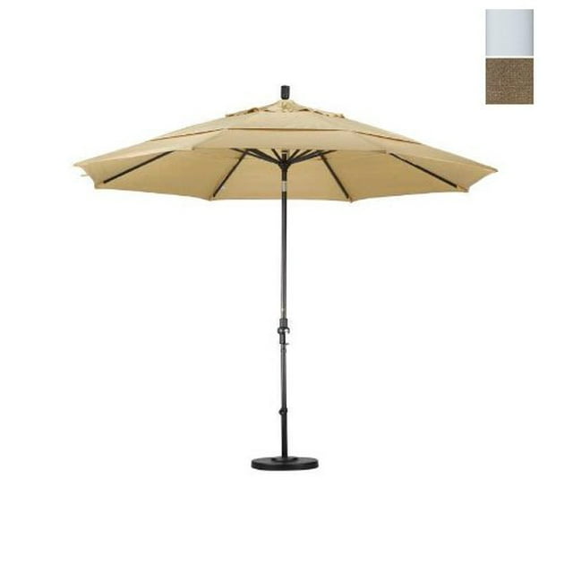 Parasol de Marché en Aluminium 11 Pieds Inclinaison à Collier Blanc Mat/oléfine/granit Tissé/dwv