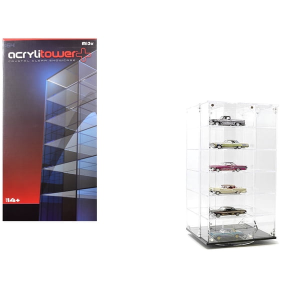 Acrylitower Showcase 24 Car Display Desktop Spinner with Cover Clear "Mijo Exclusives" for 1/64 Scale Models