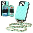 thumbnail image 3 of Allytech Crossbody Wallet Case for iPhone 13, Quilted PU Leather Zipper Handbag Purse Flip Kickstand Folio Card Slots Holder Wrist Strap Lanyard Cover for iPhone 13 6.1", Green, 3 of 6