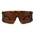 thumbnail image 3 of Womens 80s Flat Top Thick Plastic Shield Sunglasses Tortoise Brown, 3 of 4