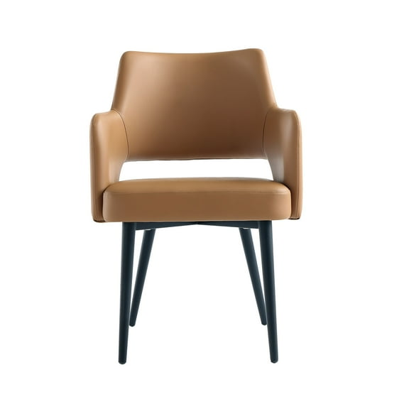 Manhattan Comfort Tremont Leatherette Dining Arm Chair with Metal Legs in Saddle