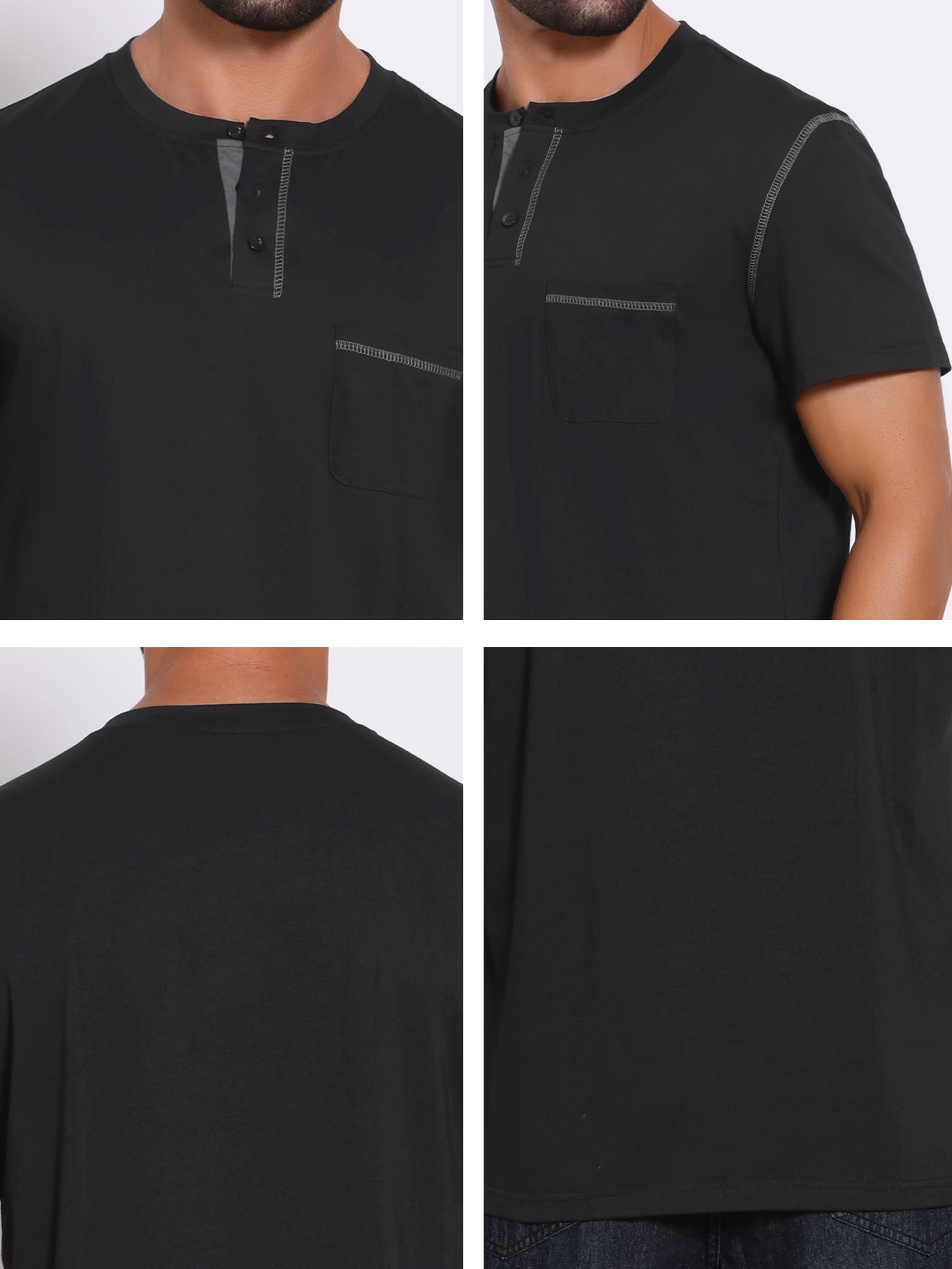 DARING DIVA Men's Henley Crew Neck Short Sleeve Button Down T-Shirt M Black