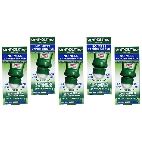 Mentholatum No Mess Roll On Vaporizing Rub, 1.76 oz (5 Pack)