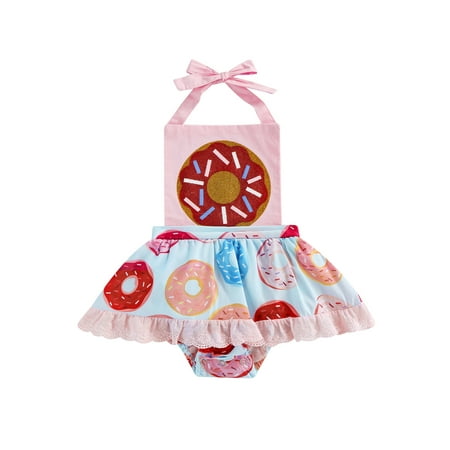 

Sunisery 0-18M Summer Infant Girl Romper Dress Cute Doughnut Print Halter Sleeveless Backless Outfit