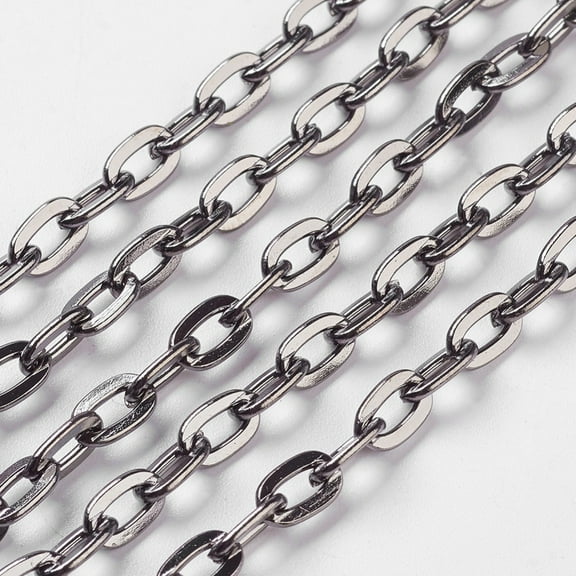Iron Cable Chains Unwelded Flat Oval Cadmium Free & Lead Free Gunmetal Size: Chains: 7mm long 5.1mm wide 1.2mm thick