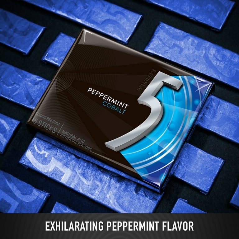 Five Gum Peppermint Cobalt Sugarfree Gum, 45 Count, (Pack of 5)
