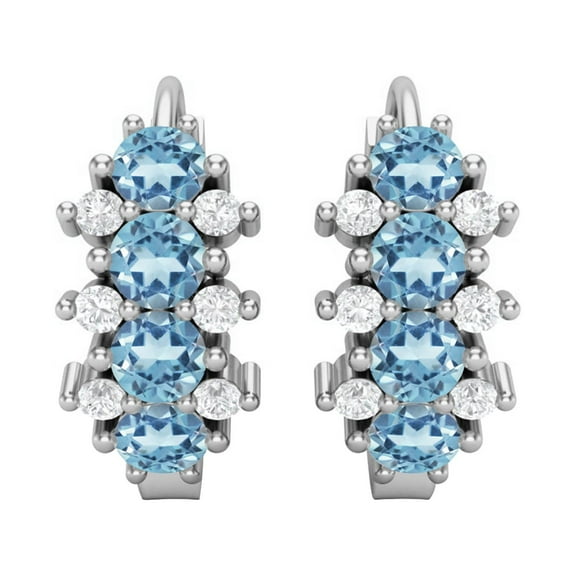 Mooneye 925 Sterling Silver 1.36 Ct Round Blue Topaz Huggie Hoop Women's Wedding Earrings