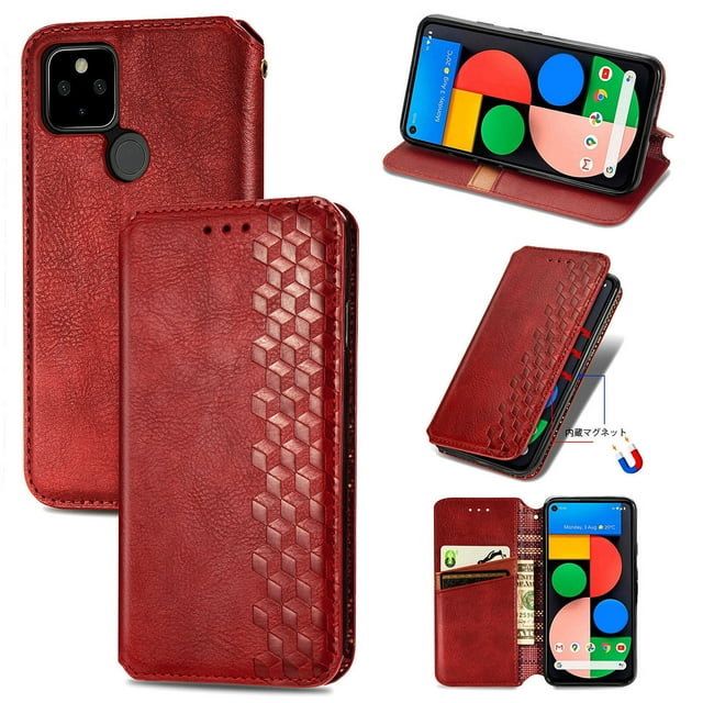 Case for Google Pixel 5 Flip Cover Wallet Flip Cover Magnetic Protective - Red
